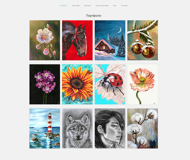 homepage layout for artist portfolio